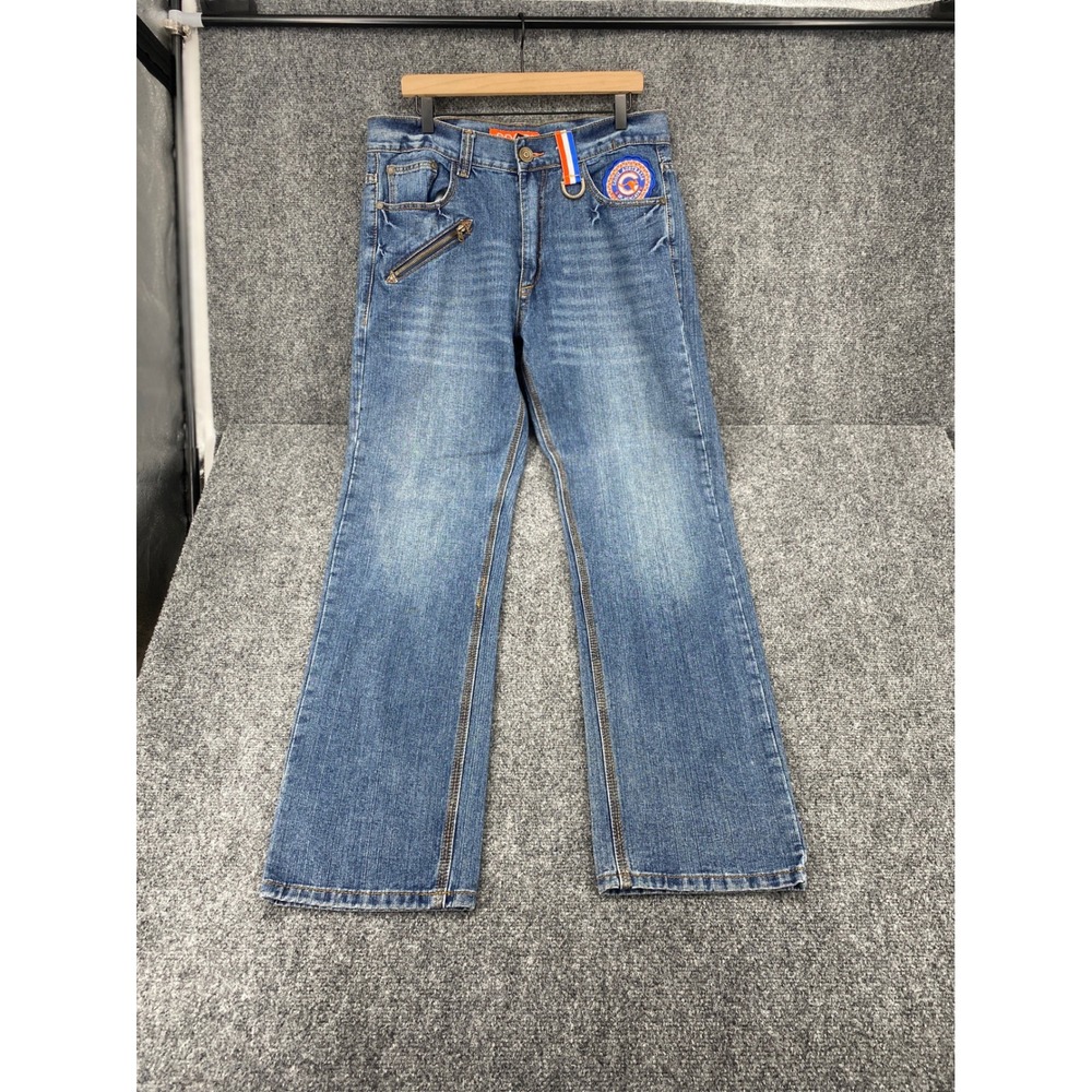 Coogi Jeans Mens 34 Blue Denim Straight Leg Embroidered Stripe Streetwear 34x34